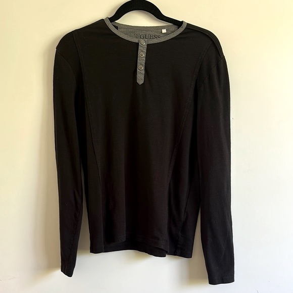 Guess Other - Guess Black Long Sleeve Henley Shirt Size Small